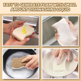 Silkyhose Biodegradable Natural Kitchen Sponge, Compostable Cellulose and Coconut Scrubber Eco-Friendly Dishwashing Sponge, 12 Pack Household Cleaning Foam for Dishes