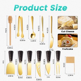 Marble Gold and Black Cheese Knife Set, Ceramic Handle Charcuterie Board Accessories Butter Spreader Cheese Slicer Knife With Serving Tongs, Spoons, Forks, Flags Cheese Markers, Wooden Honey Dipper