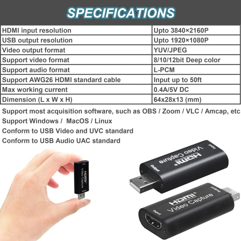 Amzhrly 4K HDMI to USB 2.0 Video Capture Card 1080P