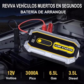 Arrancador de Batería de Coche de 3000A, Arrancador de Baterias LCD Portátil, Arrancador de Baterias de Auto con Pantalla Digital Carga Rápida USB y Linterna, para Vehículos de Gasolina/Diésel de 12V