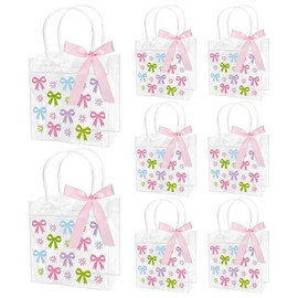 Dmnnlp 8 Pcs 6.3" Small Clear Gift Bags with Ribbon, Plastic Party Bow Bags for Girl Women Girls Birthday, Baby Shower, Wedding, Holiday Party Gifts (Coloured)