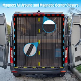 ZATOOTO Van Bug Screen with Magnetism, Rear Door Magnetic Fly Screen for Mercedes Sprinter, Volkswagen Crafter, Center Magnetic Closure for Mosquito Net Sliding Door, 65" (h) x 65" (w)