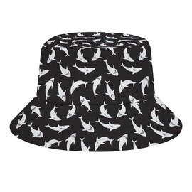 JopaJre Cute Shark in Black Bucket Hat for Women Men Sun Cap Fisherman Hat Packable Beach Caps Travel Outdoor
