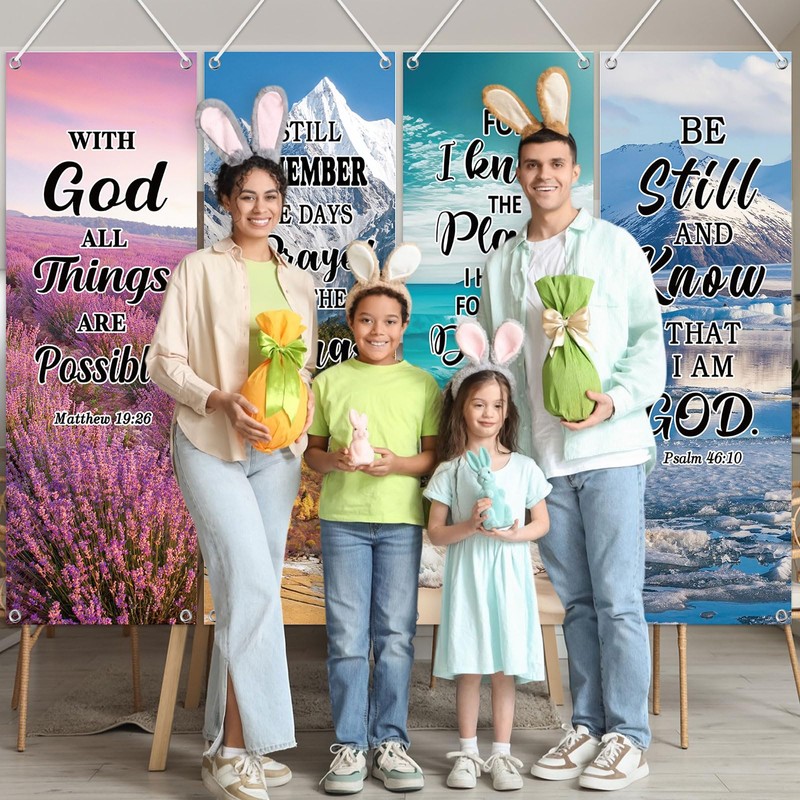 Moukeren 4 Pcs Church Banners with Scripture Religious Porch Banners