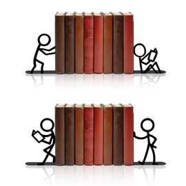 Metal Bookends Decorative Unique - Book Ends for Kids Books, Bookend for Book Lovers Gift Idea, Metal Bookends Decorative Book Ends for Shelves Bookshelf Bookcase Desk Office Home Decor (4 Pack)