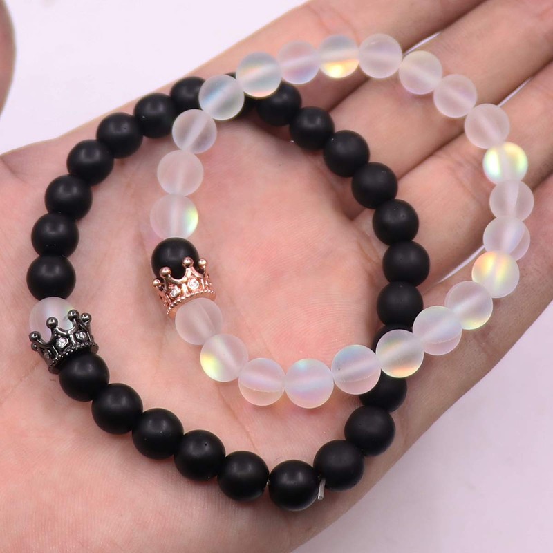 UEUC King&Queen Crown Distance Couple Bracelets His Hers Black Matte