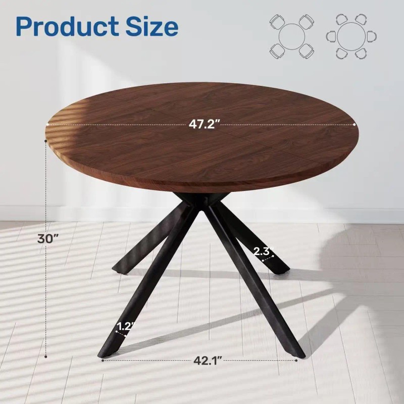 Modern Round Solid Wood Dining Table with Waterproof Durable Design