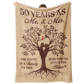 50th Anniversary Wedding Gifts for Women Men - Tree Blanket, 50th Anniversary Couple Gifts for Husband Wife Dad Mom Grandpa Grandma Grandparents, 50 Years Golden Wedding Mr & Mrs Decorations, 50×60