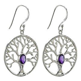 I-be, Tree of Life Amethyst Gemstone Earrings Faceted 925 Silver in Gift Box 390322/BDL/S, Paper, Amethyst
