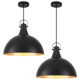 PINDODO Black Pendant Light 2 Pack, 15.7 Inch Farmhouse Pendant Lights Kitchen Island, Large Industrial Hanging Light for Kitchen Dining Room