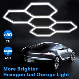 Hexagon Garage Lights: 6500K Cool White 5 Grid Hex Garage Light, 25 Packs LED Light, Super Bright Honeycomb Hexagon Ceiling Llight for Car Detailing Garage Workshop Basement Gym Barber