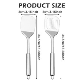 2 Pack Stainless Steel Spatulas Set,Heavy Duty Slotted and Solid Turner, High Heat Resistant Kitchen Utensils for Fish, Eggs, Pancakes, Dishwasher Safe Silver Cookware