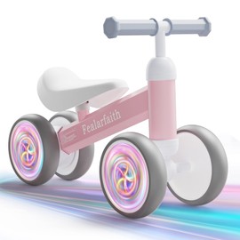 Fealarfaith Baby Balance Bike for 1 Year Old Boys Girls, Colorful Lighting 12-24 Month Toddler Balance Bike, 4 Wheels Toddler First Bike, First Birthday Gifts(Pink)