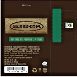 BIGGS Lip Balm Tea Tree Peppermint Lip Balm. BIGGS Lip Balm Is Larger Tube 0.25oz (7g).