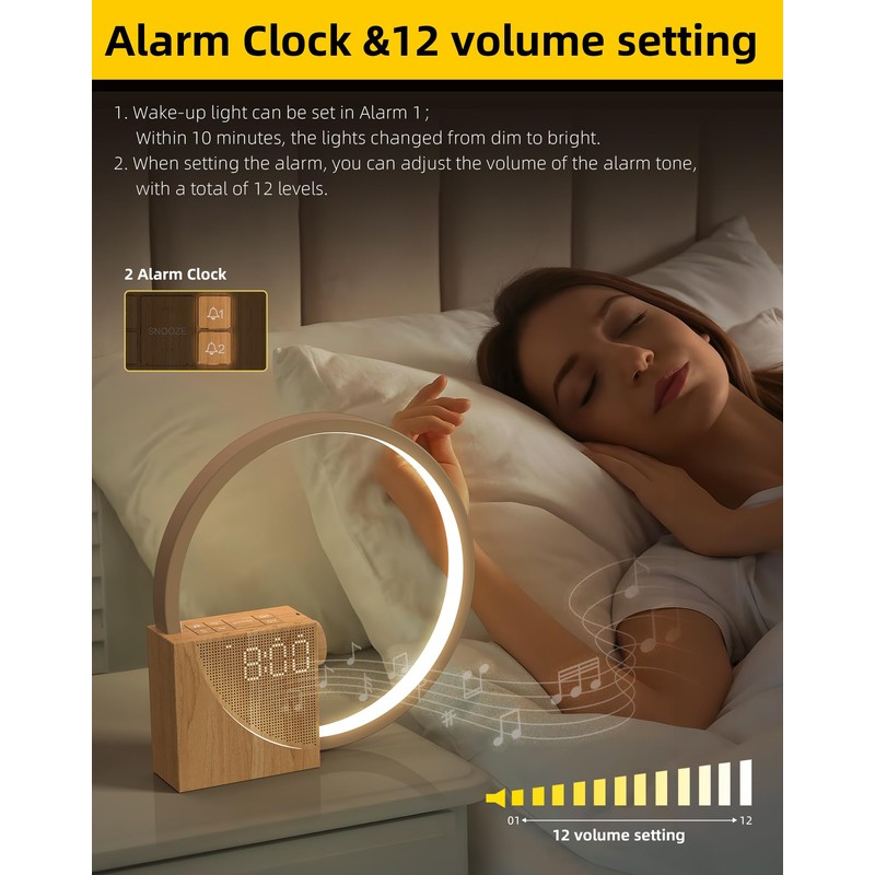 Sunrise Alarm Clock with Bedside Table Lamp, Wake-Up Light &