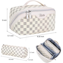 BOYATU Travel Makeup Bag Cosmetic Bags for Women: 3 Pcs Set Portable Make up Bag with Handle - Vegan Leather Toiletry Bags with Compartments - Makeup Organizer for Travel Essentials (C-3-White)