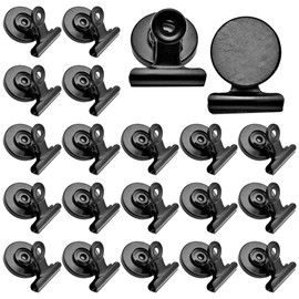 Pack of 20 Magnetic Clips, 31 mm Magnetic Clips, Metal Magnets with Clip, Black, Magnetic Metal Clip for Fridge Whiteboard