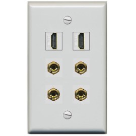 RiteAV 2 Speaker 4 Banana Binding Post Wall Plate with 2 HDMI Jacks - Flat Style [Gray/Gray]