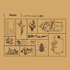 Huralona 12pcs Wooden Rubber Stamps Set Vintage Decorative Mounted Rubber Stamp Plant Flower Animal Pattern DIY Wood Rubber Stamp for Journaling Craft Scrapbooking Diary