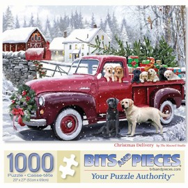 Bits and Pieces - 1000 Piece Jigsaw Puzzle for Adults 20' x 27" - Christmas Delivery - 1000 pc Dog Truck Puppy Snow Winter Holiday Farm Barn Forrest Present Gifts Tree Jigsaw by Artist Macneil Studio