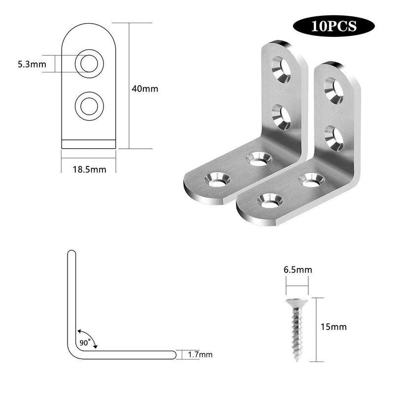 Drado 10 Pack Corner Braces, Corner Brackets 40mmx40mmx2mm Stainless Steel