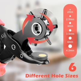 RISVOWO Hole Punch for Leather (Diameter 2-4.5 mm), 6 Holes Belt Hole Puncher with 2 Base Plates, Belt Hole Punch Pliers with Lever Gear for Belts, Watch Straps, Saddle, Fabric, Crafts