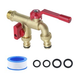 Chinflly Outdoor Double Taps Water Faucet,2 Way 1/2 Inch Wall Mounted Brass Water Tap, Frost-Proof Outside Spigot Replacement for Outdoor,Garden,Home, Balcony, Hose Connector