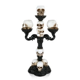 Gothic Skull Candle Holder, Resin Cranium Skeleton Head Candelabra, Spooky Desktop Tealight Candlestick Holders for Indoor Home Office Bar Party Kitchen Decor, Fits 3/4 Inches Pillar Candle (3 Skulls)
