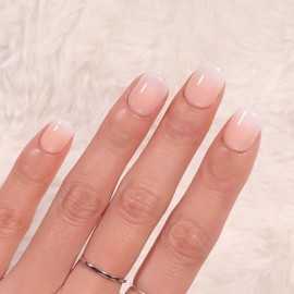 Handmade Square Ombre Press On Nails,GlimightyX UV Cured Soft Gel Press On Nails Short with Nail Glue Kit,10 Reusable Fake Glue On Nails,Size L,Daydream