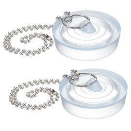 sourcing map 2Pcs Drain Stoppers, PVC Bathtub Stopper Sink Plugs Caps with Hanging Ring and 15" Bead Chains for Bathtub Kitchen Bathroom (Clear - 1.97" to 2.05")