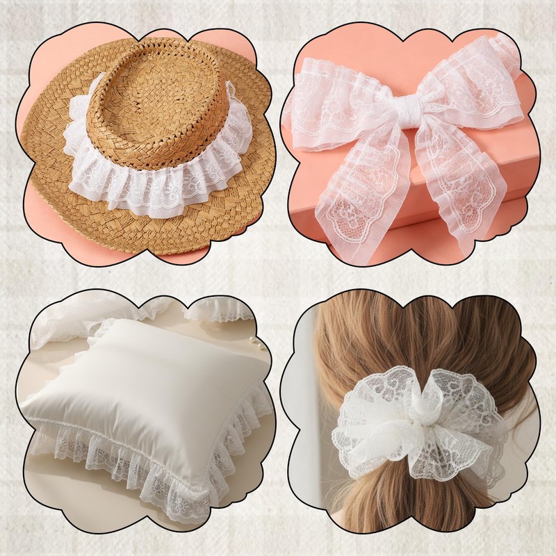 11 Yards White Double-Layer Pleated Lace Ruffle Trim for Sewing