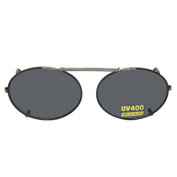 Oval Non Polarized Gray Lens Clip On Sunglasses (Black Frame-NON