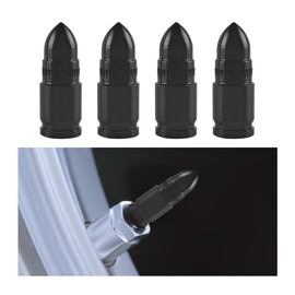 FALVFUN 4PCS Car Tire Valve Stem Caps, Bullet Style Dustproof Vehicle Air Cover, Aluminum Alloy Waterproof Automotive Valve Dust Caps Accessories, Universal for Trucks, Bikes, Motorcycles (Black)