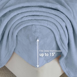 Viviland Plush Micro Fleece Bed Sheet Set - Soft Fuzzy Polar Fleece Velour Velvet Sheets - Extra Warm Winter Fleece Bed Sheets with Deep Pocket - Pearl Blue - King