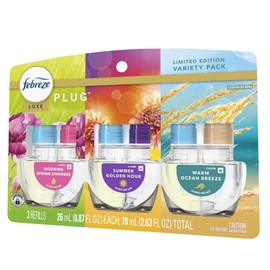 Febreeze Spring Summer Nights Variety Pack, 3 Refill Plug In Limited Edition Scents | Morning Spring Showers | Summer Golden Hour | Warm Ocean Breeze (Summer Nights Variety 3-Pack)
