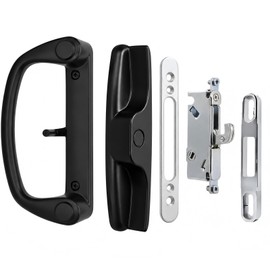 Teilmix Universal Aluminum Sliding Glass Door Handle, Fits Offset & Centered 3-15/16" Hole Spacing, 1-1/2" to 2" Thick Patio Doors, Inline Replacement with Mortise Lock, Non-Handed, Durable Black