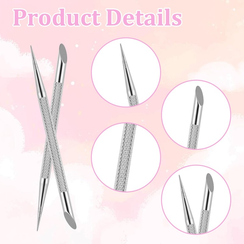 2 Pcs Nail Cleaning Cuticle Stick, Stainless Steel Cuticle Pusher