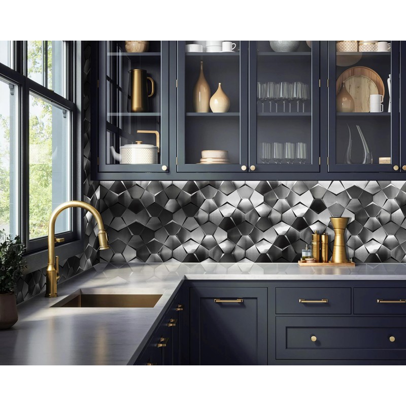 Blujellyfish Black 3D Wall Tile Long Hexagon Tiles for Backsplash