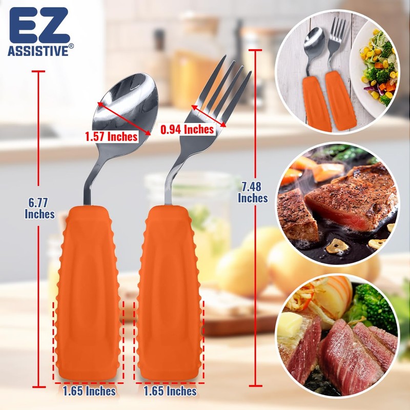 EZ Assistive Adaptive Weighted Utensils Set – Spoon and Fork