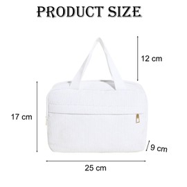 Torytoe Kulturtasche Damen, Kord Kosmetiktasche mit Fächern Make Up Organizer Tasche Reise Kosmetikbeutel Tragbare Waschtasche Cord Kosmetikbeutel für Frauen Mädchen (Weiß)