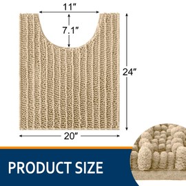 Smiry Bathroom Toilet Rugs U Shaped 24x20, Extra Soft Absorbent Non Slip Rubber Backing Chenille Contour Bath Rugs for Toilet, Machine Washable Contoured Bath Mats, Beige