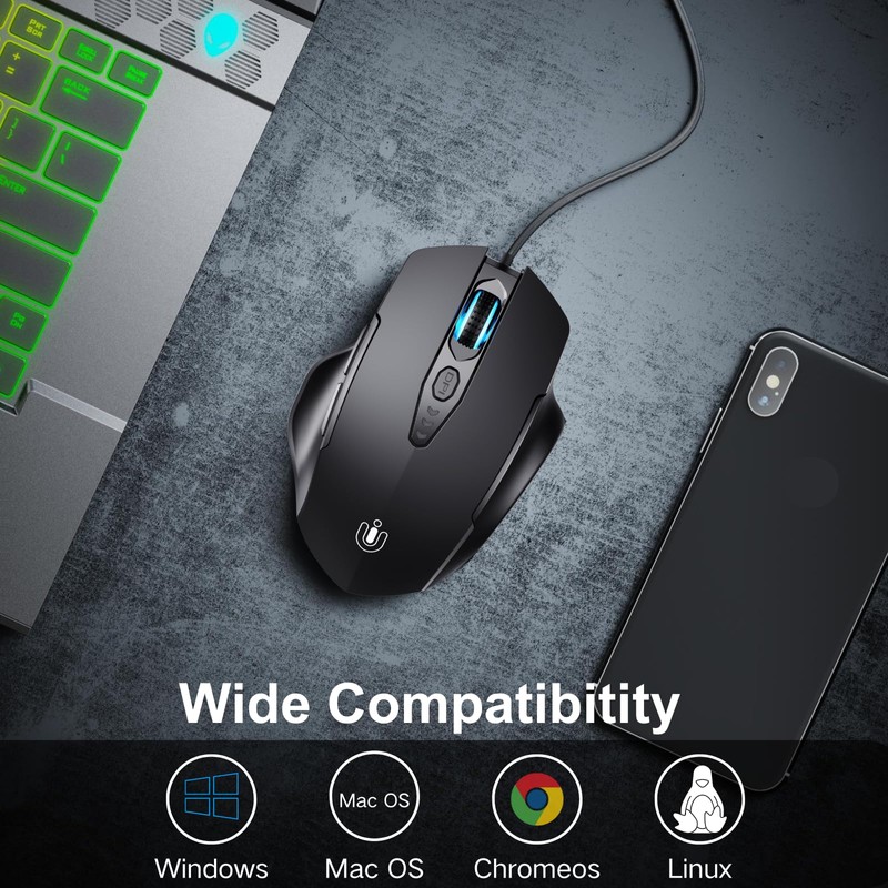 Uineer Wired Mouse, USB Mouse Wired with 6 Buttons Ergonomic