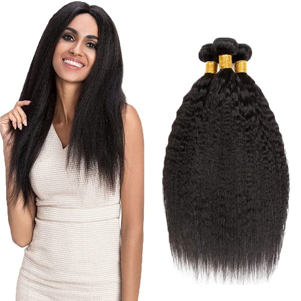 HeioWuio Yaki Hair Bundles Natural Black Color Brazilian Remy Hair