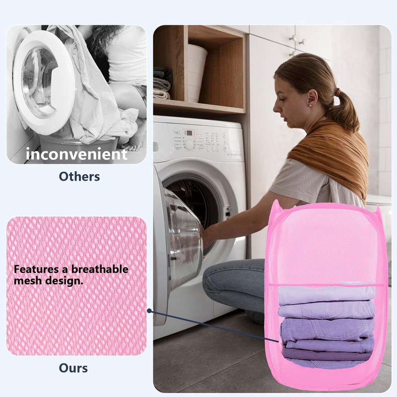 LXLOVESM Pop Up Laundry Hamper, Mesh Laundry Basket Collapsible, Foldable