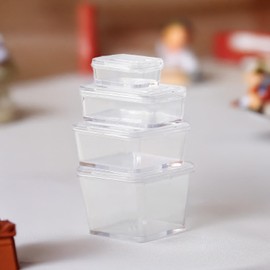 XRI XURUOYI Cute Mini Storage Containers (4 Pack), Realistic Miniature Boxes with Lids for Dollhouse Décor, Crafting, and Miniatures (Transparent)