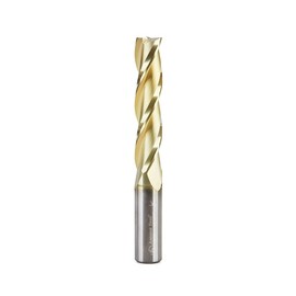 Amana Tool 46597 CNC 2D and 3D Carving 0.10 Deg Straight Angle Flat Bottom x 3/8 D x 1-3/4 CH x 3/8 Vastago x 3 Inch Long x 3 Flute Carburo solido ZrN Coated Broca