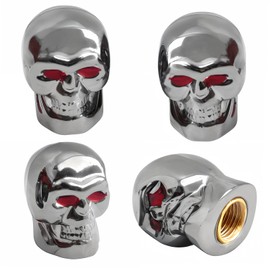 QILISEN Skull Tire Valve Caps 4 Pack, Plastic & Antirust Brass Core Valve Stem Covers, Universal Tire Air Cap for Cars, SUVs and Trucks