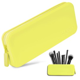 MAKUP Silicone Makeup Bag, Makeup Brush Holder with Zipper for Organizing Cosmetics, Makeup Brushes, Tools and Pencils, Washable Makeup Brush Holder Pouch for Travel (Electric Lime)