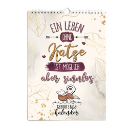 TypeStoff Birthday Calendar with Sayings on the Theme of Cat, DIN A4 Portrait Format for Hanging with Spiral Bound - KA-01332