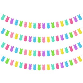 WATINC 4 piezas de guirnalda de conejo de Pascua, colorido conejo de fieltro colgante de banderines reutilizables ornamento de fiesta de primavera, suministros de regalos de feliz día de Pascua, decoración del hogar para chimenea, pared